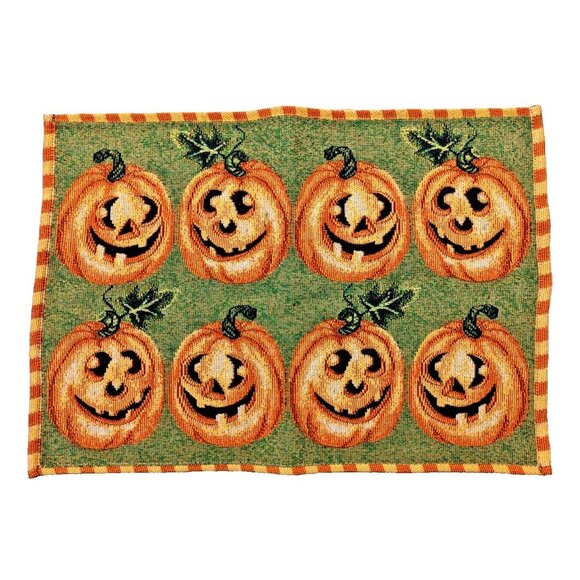 Halloween Tapestry Pumpkin Jack-O-Lantern 4 Placements 19 x 13-inch Dining Table - Picture 1 of 4